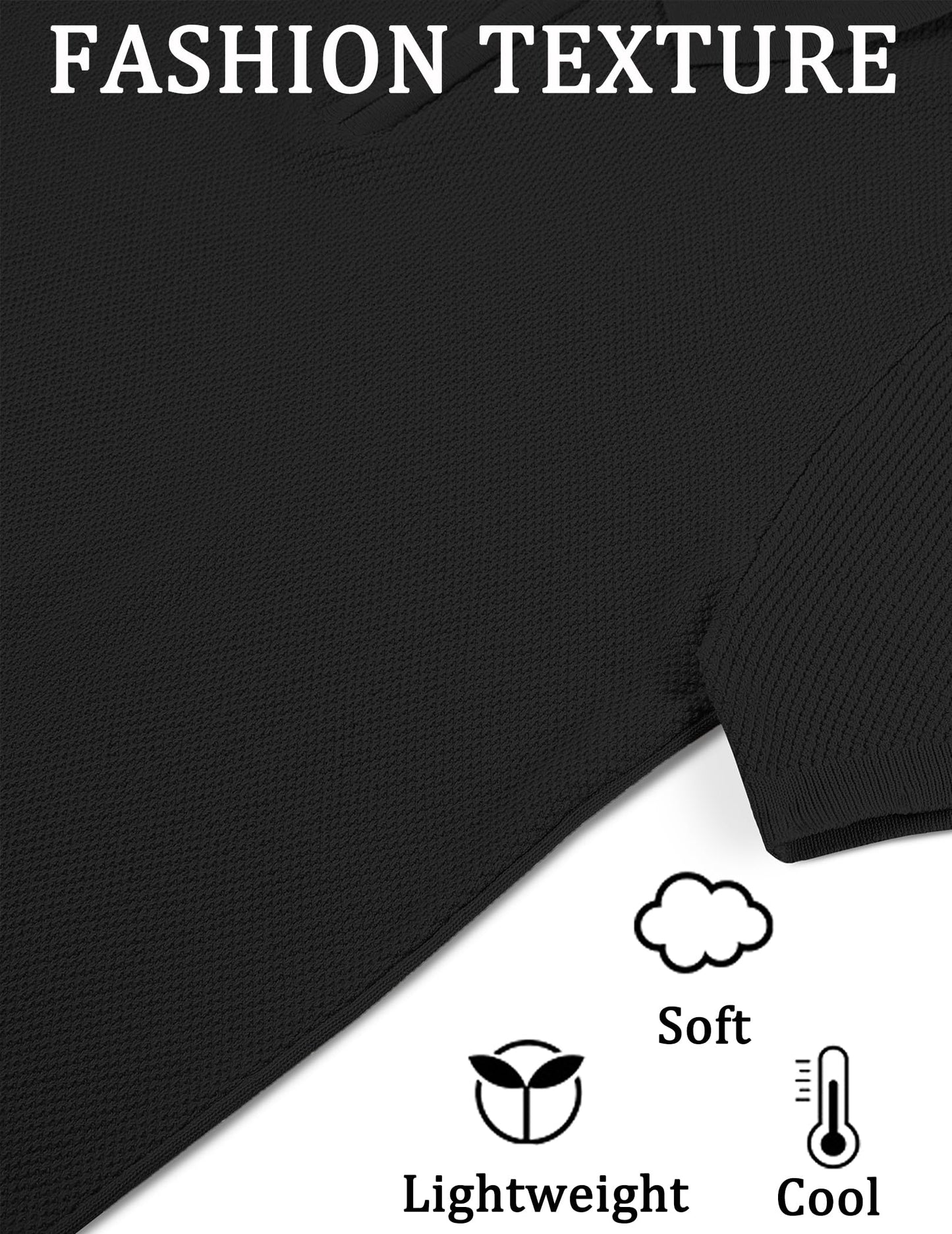 COOFANDY Men's Short Sleeve Knit Polo Shirts Casual Summer Polo Shirt Zipper Golf Shirt Black