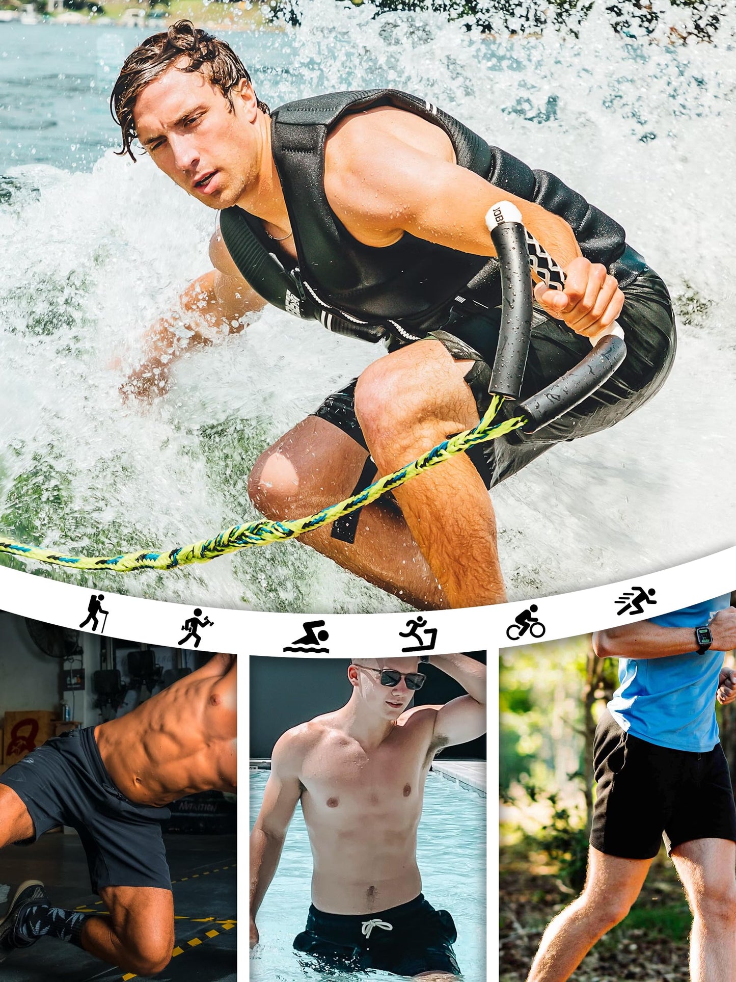 UIQUR Men's Swim Trunks Beach Board Shorts Quick Dry Swimsuit Bathing Suits with Pockets 7 Inch Inseam Mesh Lining Black L