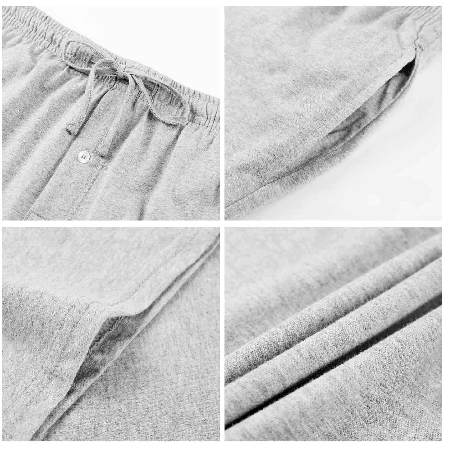 U2SKIIN Mens 100% Cotton Pajama Pants, Lightweight Soft Lounge Pant with Pockets Sleep Pj Bottoms for Men(Light Grey Mel, L)