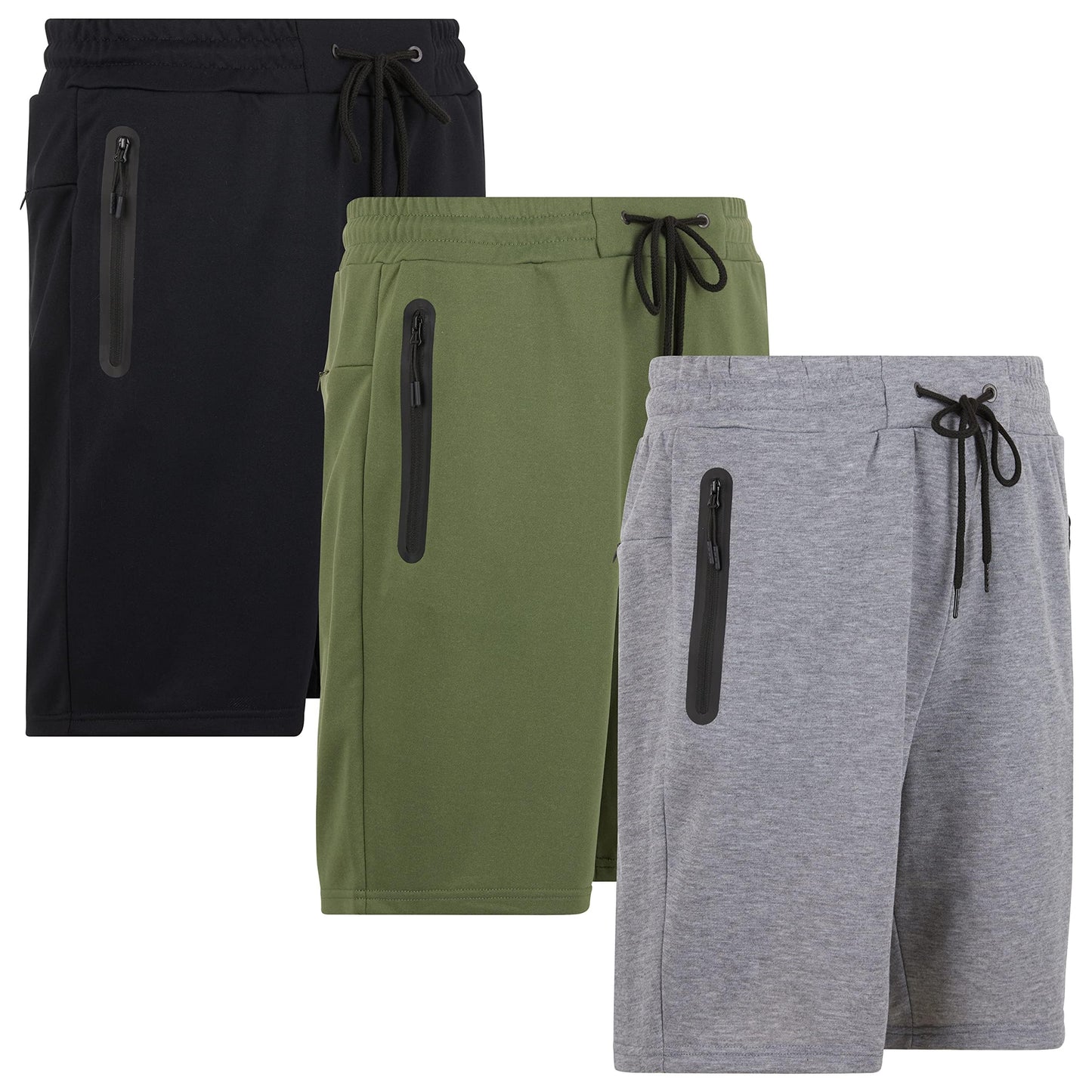 PURE CHAMP Mens Shorts French Terry 3 Pack Gym Shorts for Men Athletic Workout Training Shorts with Zipper Pocket and Drawstring Size XS-3XL (Group E, Large)