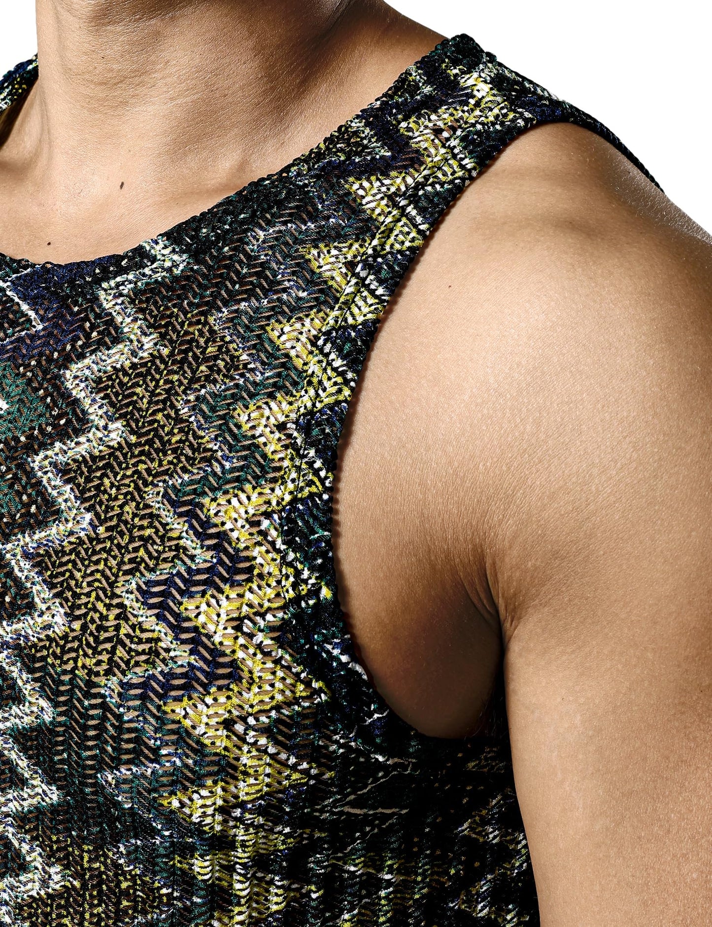JOGAL Mens Boho Summer Tank Top Sleeveless Muscle Mesh Shirt Green Large