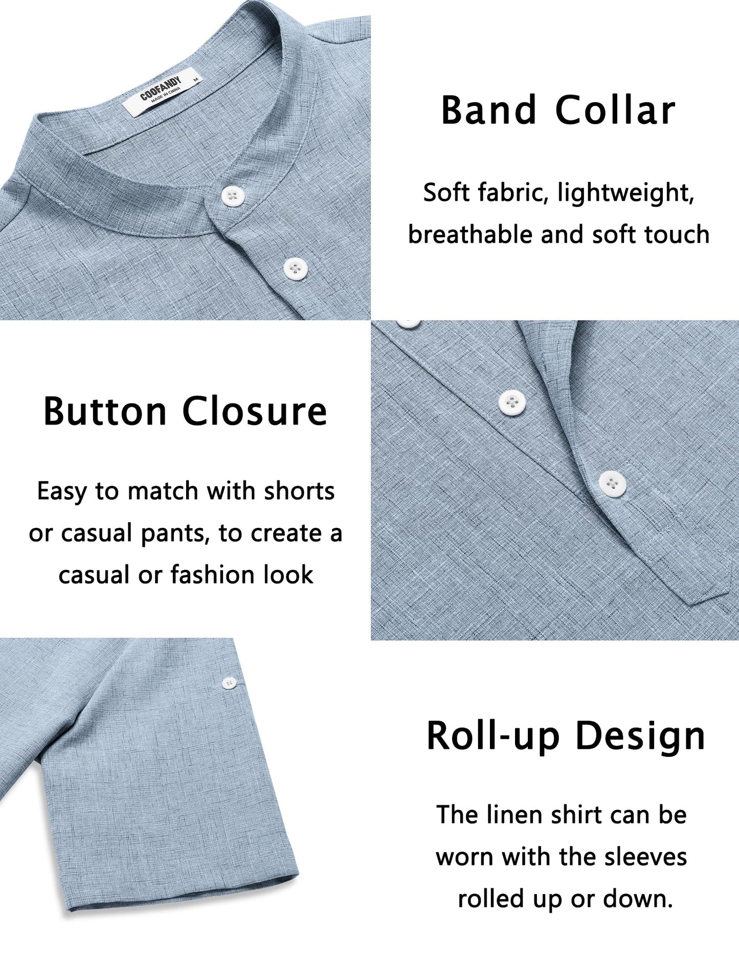 COOFANDY Men's Linen Henley Shirts Summer Beach Short Sleeve Loose Fit T Shirt Button Up Lightweight Casual Tee