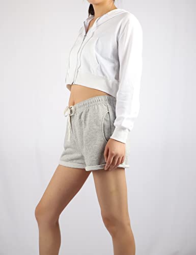 Bianstore Women's Cute Workout Cropped Zip Up Hoodie Hooded Sweatshirt Jacket (White-L)