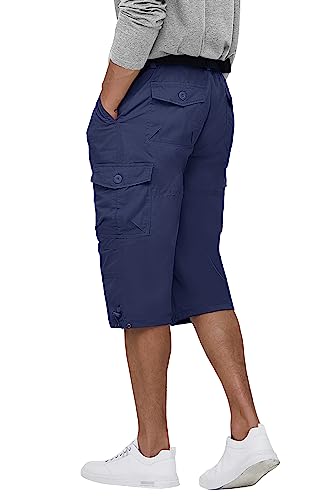 MAGCOMSEN Men's Below The Knee Shorts Capri Pants Work Shorts Elastic Waist Cargo Shorts Camping Shorts Hiking Shorts Fishing Shorts Tactical Shorts Navy,38