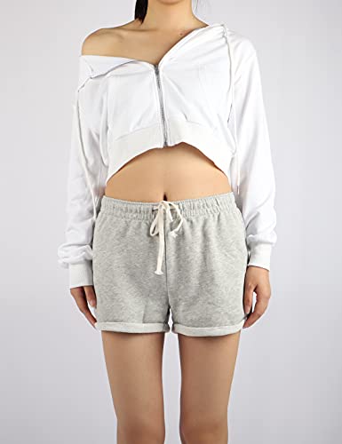 Bianstore Women's Cute Workout Cropped Zip Up Hoodie Hooded Sweatshirt Jacket (White-L)