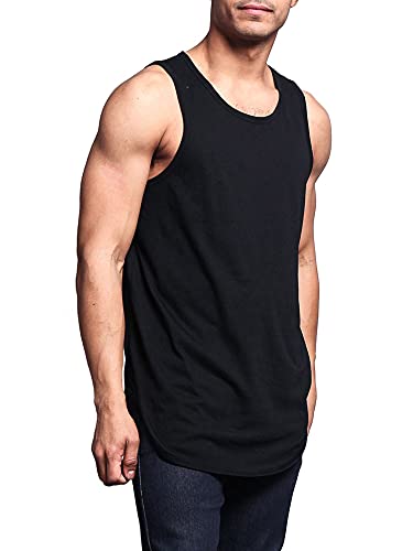 Victorious Solid Color Long Length Curved Hem Tank Top TT47 - Black - Large - G14B