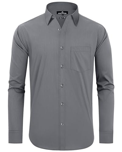 Alimens & Gentle Men's Dress Shirts Regular Fit Long Sleeve Button Down Shirts Wrinkle Free Cotton Shirts Grey