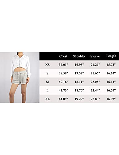 Bianstore Women's Cute Workout Cropped Zip Up Hoodie Hooded Sweatshirt Jacket (White-L)