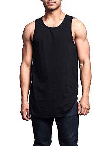 Victorious Solid Color Long Length Curved Hem Tank Top TT47 - Black - Large - G14B