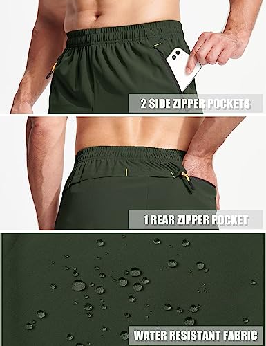 MAGCOMSEN Workout Shorts for Men with Pockets Running Shorts 7 Inch Inseam Gym Shorts Hiking Shorts Summer Athletic Shorts Quick Dry Shorts Men Army Green