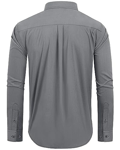 Alimens & Gentle Men's Dress Shirts Regular Fit Long Sleeve Button Down Shirts Wrinkle Free Cotton Shirts Grey
