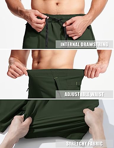 MAGCOMSEN Workout Shorts for Men with Pockets Running Shorts 7 Inch Inseam Gym Shorts Hiking Shorts Summer Athletic Shorts Quick Dry Shorts Men Army Green