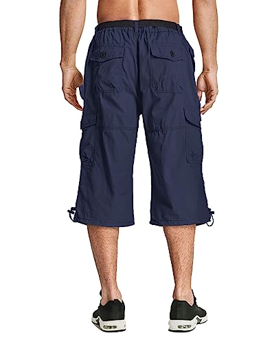 MAGCOMSEN Men's Below The Knee Shorts Capri Pants Work Shorts Elastic Waist Cargo Shorts Camping Shorts Hiking Shorts Fishing Shorts Tactical Shorts Navy,38