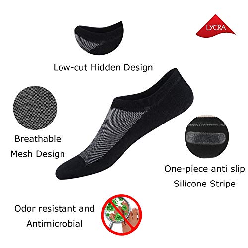 SIXDAYSOX No Show Socks for Men 8 pack Cotton Thin Low Cut Non Slip for Loafer Flats Sneakers(8 Pairs - Black, US Shoes Size 5-8)