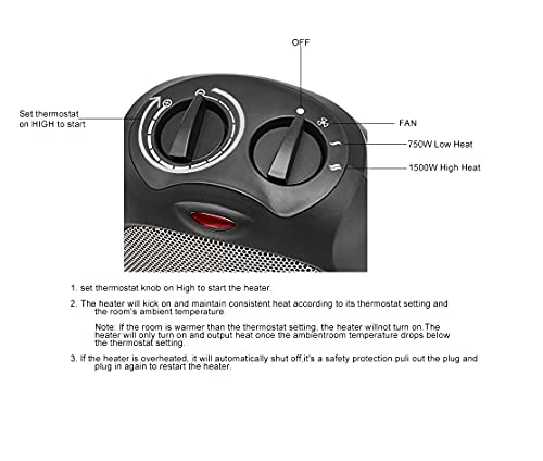 Efficient 1500W Ceramic Personal Heater | Adjustable Thermostat | Black