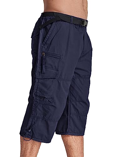 MAGCOMSEN Men's Below The Knee Shorts Capri Pants Work Shorts Elastic Waist Cargo Shorts Camping Shorts Hiking Shorts Fishing Shorts Tactical Shorts Navy,38