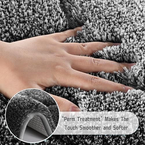 Yimobra Bathroom Rugs, Luxury Plush & Fluffy Bath Mats Non Slip, Extra Thick Microfiber Bathroom Mat Quick Dry, Anti Skid Shaggy Bath Rugs, Soft, Absorbent, Machine Washable, 24" x 17", Black