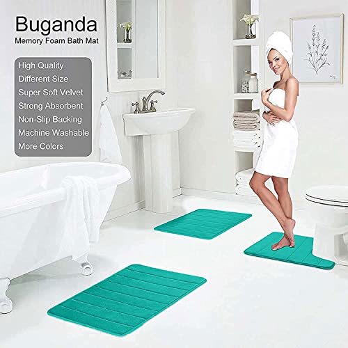 Buganda Memory Foam Bath Mat Rug, Ultra Soft and Non-Slip Bathroom Rugs, Water Absorbent and Machine Washable Bath Rug Runner for Bathroom, Shower, and Tub, 60" x 24", Teal