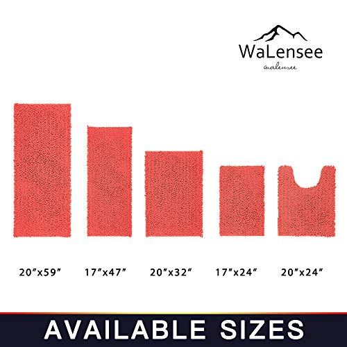 Walensee Bathroom Rug Non Slip Bath Mat (44x24 Inch Coral) Water Absorbent Super Soft Shaggy Chenille Machine Washable Dry Extra Thick Perfect Absorbant Best Large Plush Carpet for Shower Floor