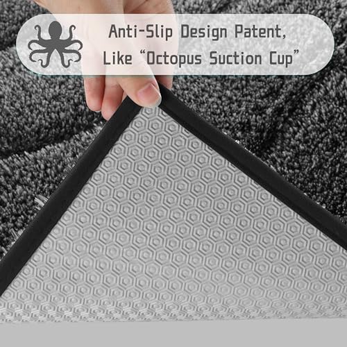 Yimobra Bathroom Rugs, Luxury Plush & Fluffy Bath Mats Non Slip, Extra Thick Microfiber Bathroom Mat Quick Dry, Anti Skid Shaggy Bath Rugs, Soft, Absorbent, Machine Washable, 24" x 17", Black