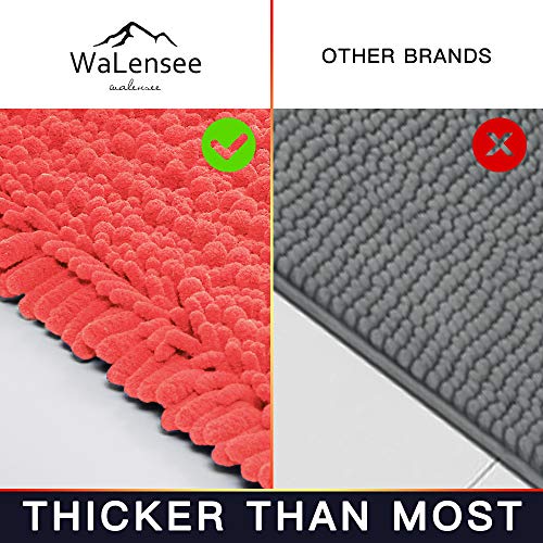 Walensee Bathroom Rug Non Slip Bath Mat (44x24 Inch Coral) Water Absorbent Super Soft Shaggy Chenille Machine Washable Dry Extra Thick Perfect Absorbant Best Large Plush Carpet for Shower Floor