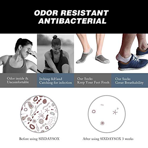SIXDAYSOX No Show Socks for Men 8 pack Cotton Thin Low Cut Non Slip for Loafer Flats Sneakers(Anti Odor -8 Gray, Shoe Size:9-11)