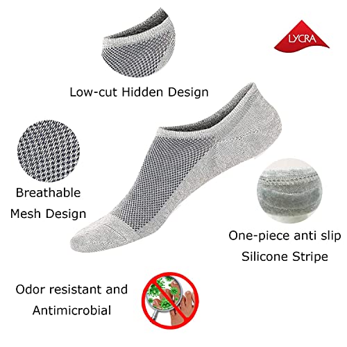 SIXDAYSOX No Show Socks for Men 8 pack Cotton Thin Low Cut Non Slip for Loafer Flats Sneakers(Anti Odor -8 Gray, Shoe Size:9-11)