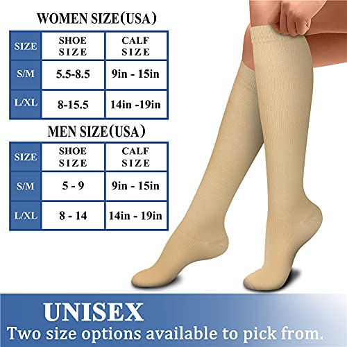 CHARMKING Compression Socks for Women & Men Circulation (3 Pairs) 15-20 mmHg is Best Athletic for Running, Flight Travel, Support, Cycling, Pregnant - Boost Performance, Durability (L/XL, Nude)