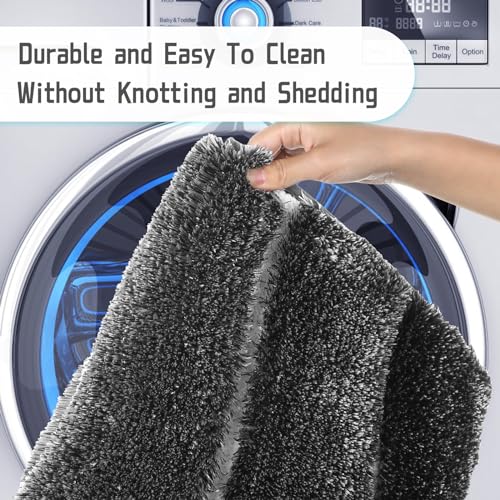 Yimobra Bathroom Rugs, Luxury Plush & Fluffy Bath Mats Non Slip, Extra Thick Microfiber Bathroom Mat Quick Dry, Anti Skid Shaggy Bath Rugs, Soft, Absorbent, Machine Washable, 24" x 17", Black