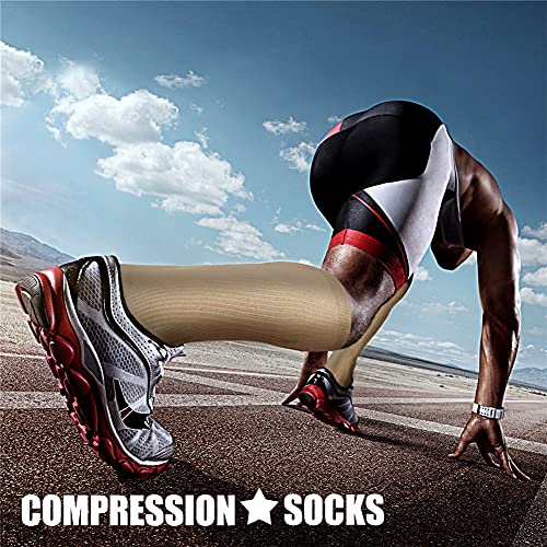 CHARMKING Compression Socks for Women & Men Circulation (3 Pairs) 15-20 mmHg is Best Athletic for Running, Flight Travel, Support, Cycling, Pregnant - Boost Performance, Durability (L/XL, Nude)