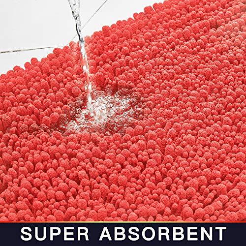 Walensee Bathroom Rug Non Slip Bath Mat (44x24 Inch Coral) Water Absorbent Super Soft Shaggy Chenille Machine Washable Dry Extra Thick Perfect Absorbant Best Large Plush Carpet for Shower Floor