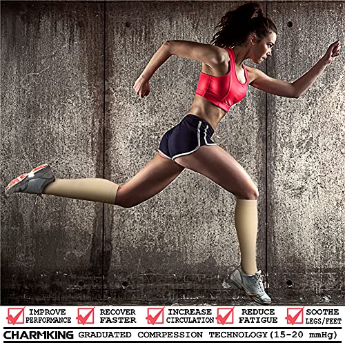 CHARMKING Compression Socks for Women & Men Circulation (3 Pairs) 15-20 mmHg is Best Athletic for Running, Flight Travel, Support, Cycling, Pregnant - Boost Performance, Durability (L/XL, Nude)