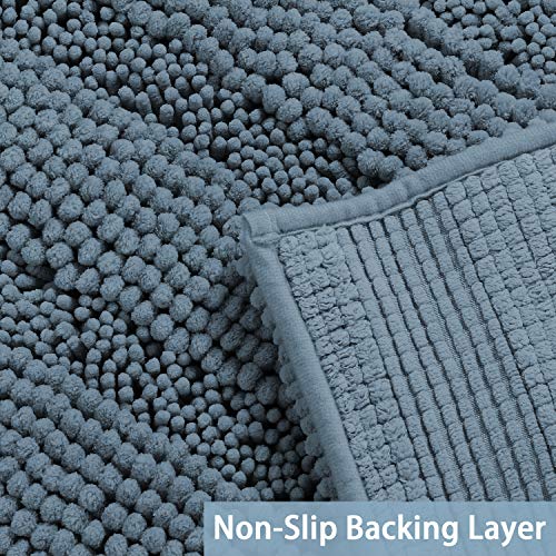 Turquoize Bathroom Runner Extra Long Bathroom Rug Blue Chenille Bath Rug Non Slip Shaggy Bath Mat Shag Shower Mat, Soft and Cozy, Super Absorbent Water, Washable Rug, 47 x 17 inches, Stone Blue