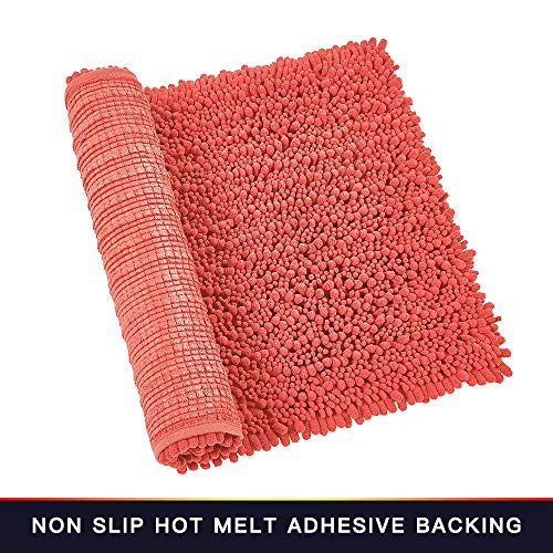 Walensee Bathroom Rug Non Slip Bath Mat (44x24 Inch Coral) Water Absorbent Super Soft Shaggy Chenille Machine Washable Dry Extra Thick Perfect Absorbant Best Large Plush Carpet for Shower Floor