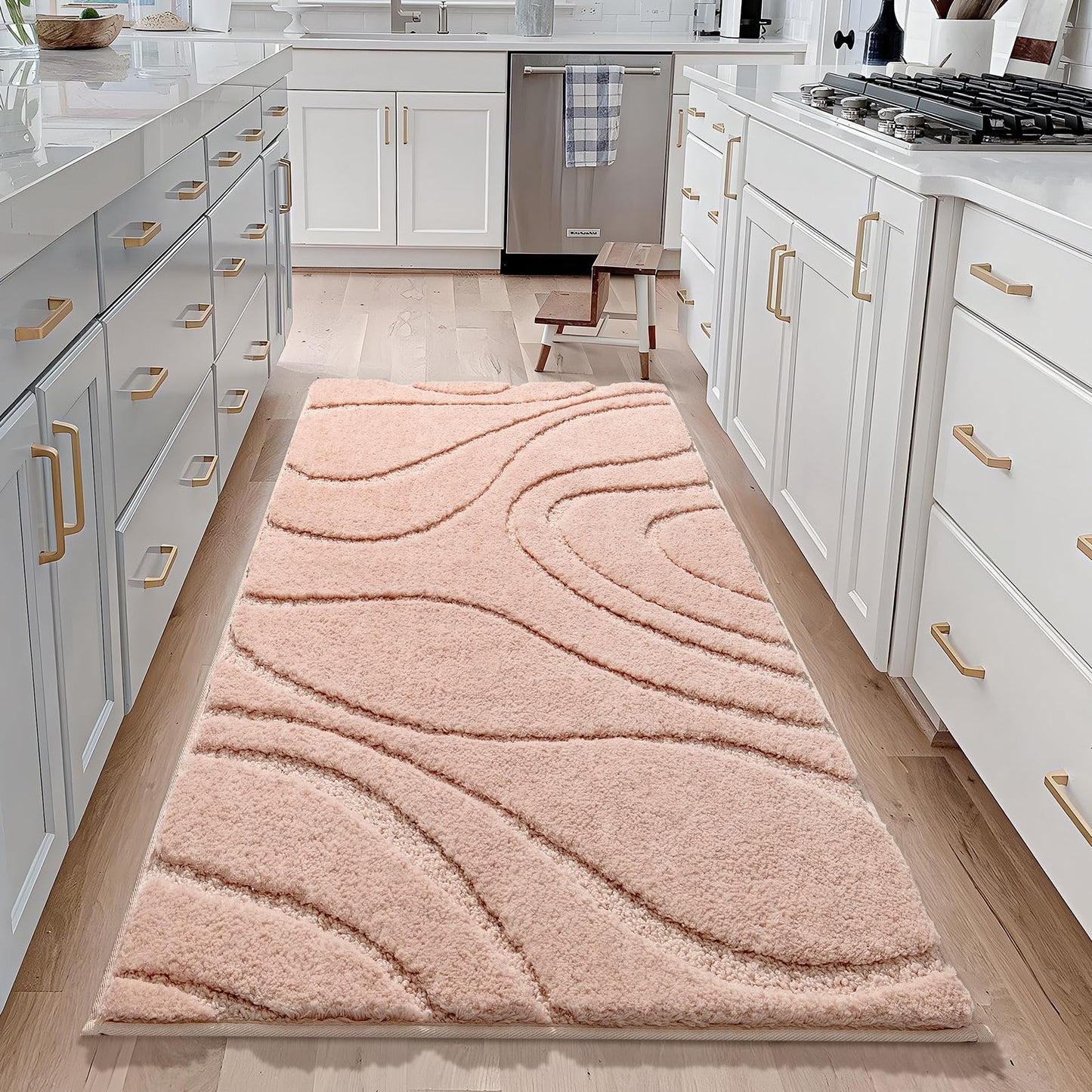 DEXDE Bathroom Rugs Mat, Soft Plush Shaggy Microfiber Bath Rug, Non Slip Bath Mats for Bathroom Runner Floor, Machine Washable Absorbent Carpet for Shower Tub, Pink 24"x47"