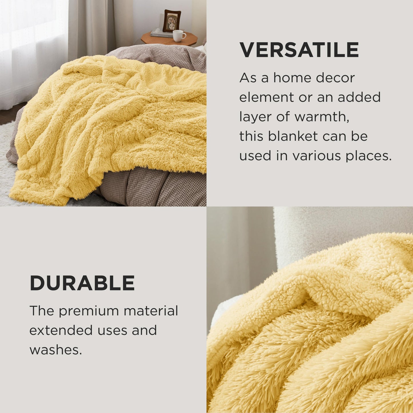 Bedsure Soft Fuzzy Faux Fur Throw Blanket Light Yellow – Cozy, Fluffy, Plush Sherpa Fleece Blanket, Furry, Shaggy Blanket for Couch, Bed, Sofa, Thick Warm Blankets for Women, 50x60 Inches, 640 GSM
