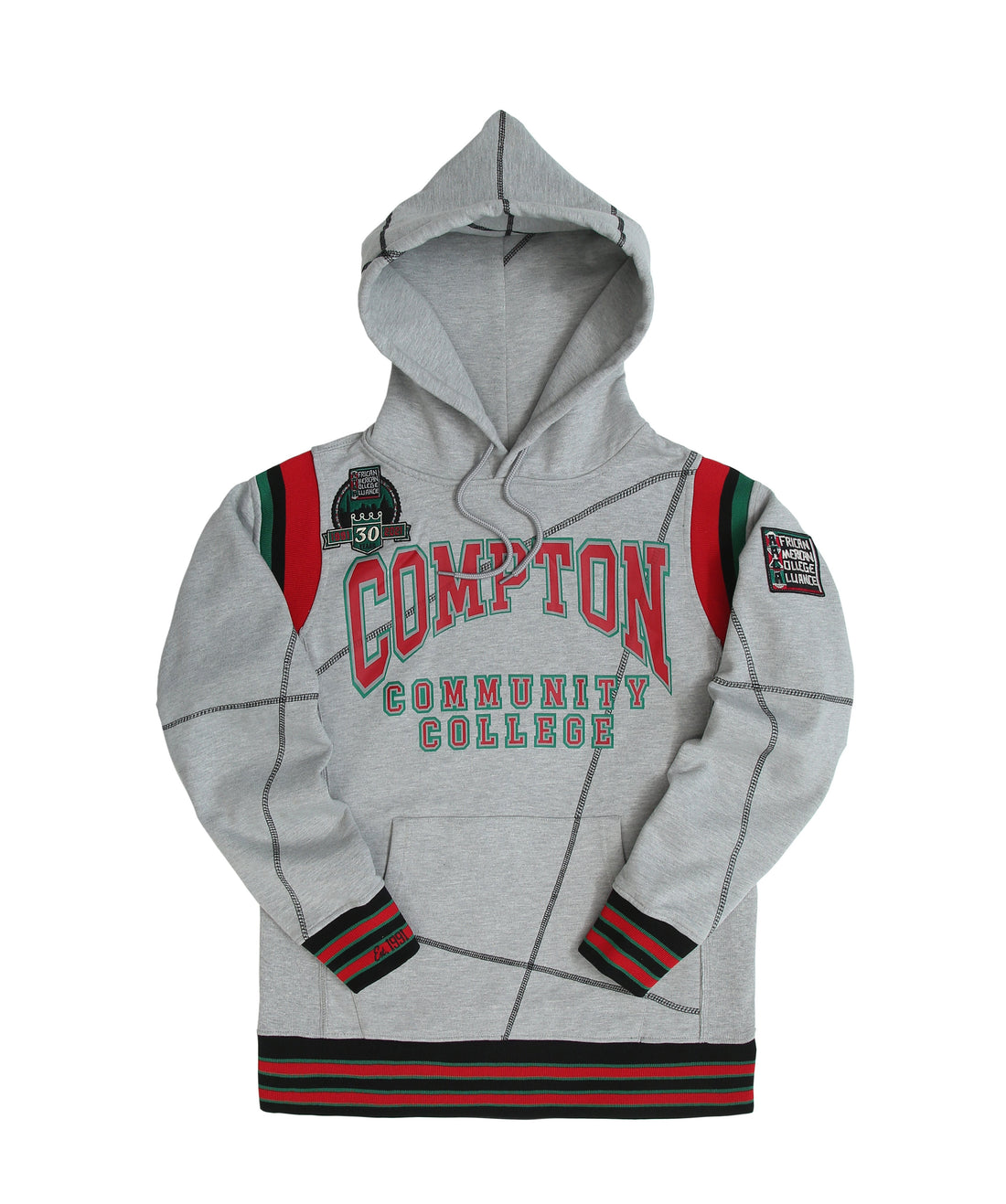 30th Anniversary FTP Compton Community College Frankenstein Stitched Hoodie MDH.Grey / Black Compton College Frankenstein Hoodie white background product image