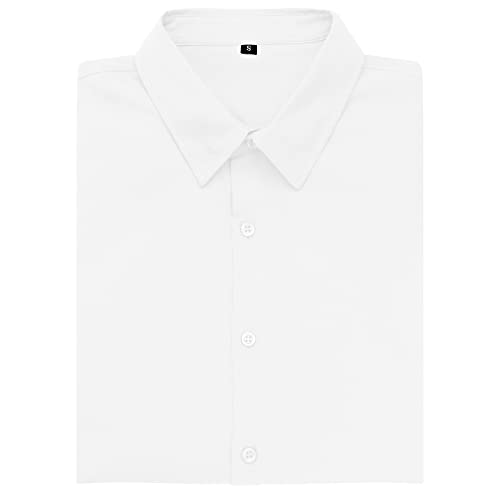 URRU Men's Muscle Dress Shirts Slim Fit Stretch Long Sleeve Casual Button Down Shirt White L