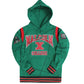 30th Anniversary FTP Malcolm X Frankenstein Stitched Hoodie KellyGreen / Black Malcolm X College Frankenstein Hoodie white background product image