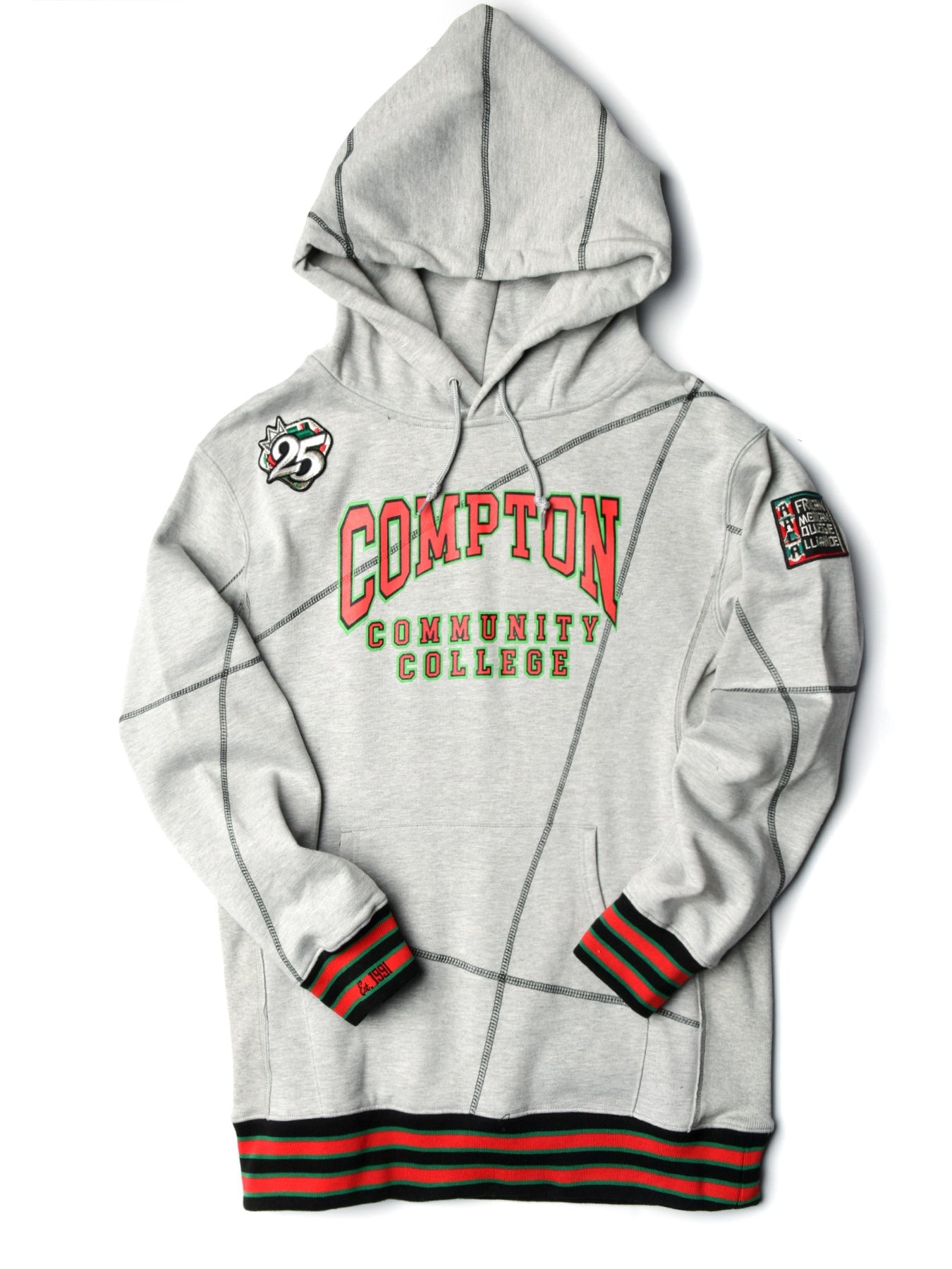 FTP Compton Community College Original 92 Frankenstein Stitched Hoodie MDH. Grey / Black