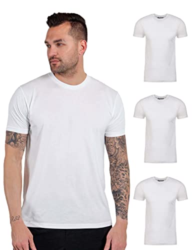 INTO THE AM Premium Men's Fitted Crew Neck Plain Essential Tees 3-Pack - Modern Fit Fresh Classic Short Sleeve T-Shirts for Men (White/White/White, Large)