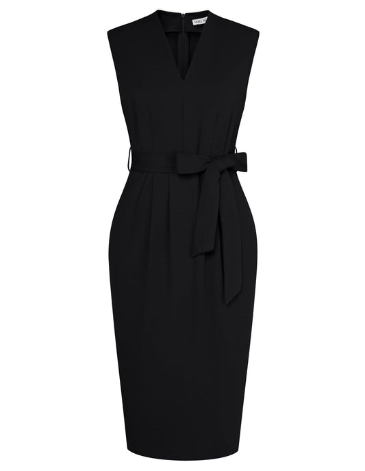 GRACE KARIN Business Dresses for Women Sleeveless V Neck Sheath Dress Black Funeral Dress Classy Church Dresses Black M