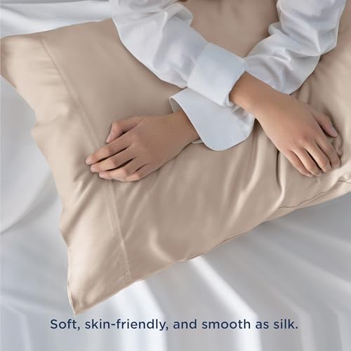 Bedsure Cooling Pillow Cases Standard Size Set of 2, Rayon Derived from Bamboo Cooling Pillowcase for Hot Sleepers, Soft & Breathable Pillow Covers with Envelope Closure, Gifts, Beige, 20x26 Inches