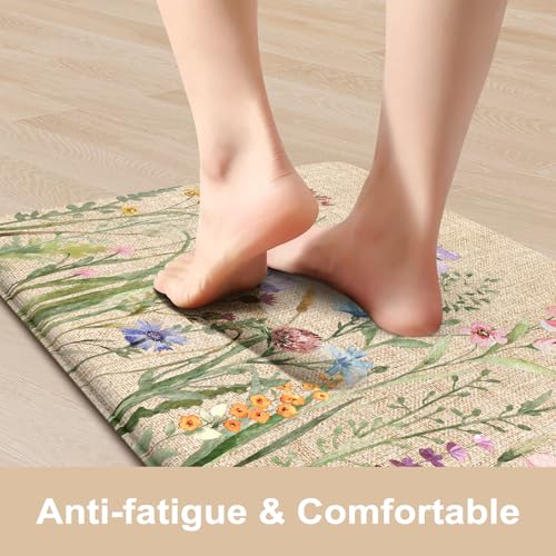 KIMODE Anti Fatigue Kitchen Mat, Cushioned Farmhouse Kitchen Runner, Non Slip Waterproof Kitchen Mat for Floor, Memory Foam Standing Desk Mat for Laundry, Office, Sink Brown 17.3"x59"