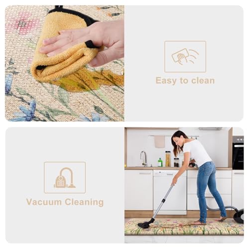 KIMODE Anti Fatigue Kitchen Mat, Cushioned Farmhouse Kitchen Runner, Non Slip Waterproof Kitchen Mat for Floor, Memory Foam Standing Desk Mat for Laundry, Office, Sink Brown 17.3"x59"