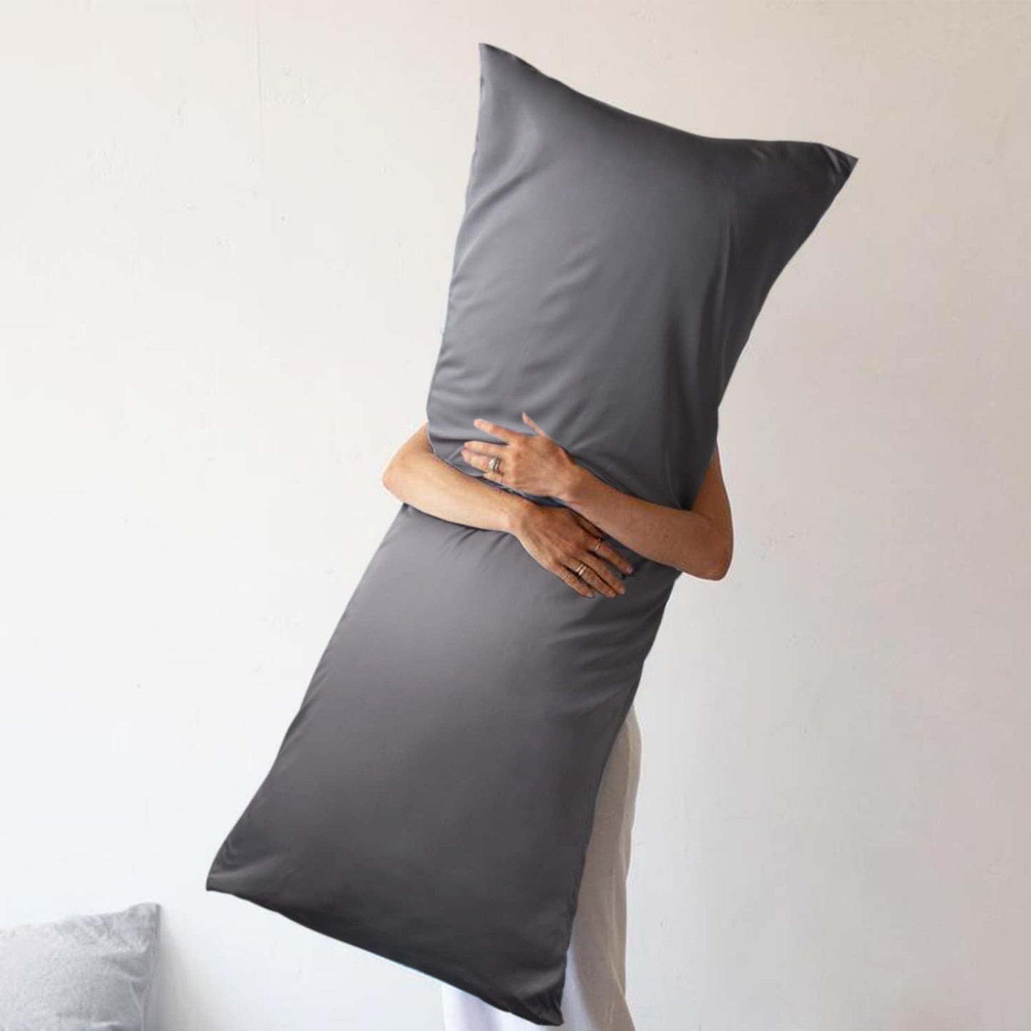 WishSmile Body Cooling Pillowcase Long Pillow Case Breathable Cool Silky Soft Rayon Derived from Bamboo Fabric,Hair and Skin Friendly,Dark Grey,1 Pack,20x54IN