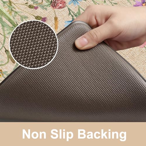 KIMODE Anti Fatigue Kitchen Mat, Cushioned Farmhouse Kitchen Runner, Non Slip Waterproof Kitchen Mat for Floor, Memory Foam Standing Desk Mat for Laundry, Office, Sink Brown 17.3"x59"