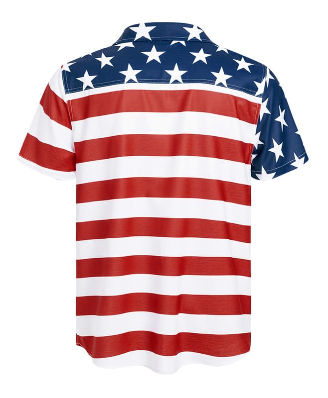 Arvilhill Men's American Flag Button Shirt Casual US Flag Button Down Shirt Fourth of July Traveling Button T-Shirt L