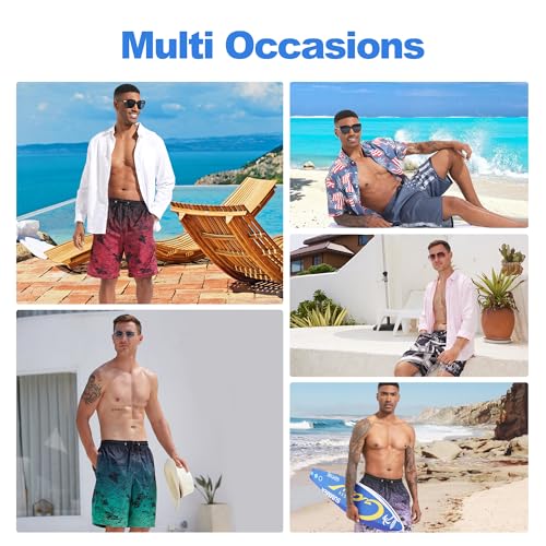 Mens Swim Trunks with Compression Liner, Pirate Duck Men Bathing Suit Swimming Trunks 9 inch Inseam Board Shorts Men's Swimwear, 4 Way Stretch Beach Shorts Quick Dry Swimsuits, L