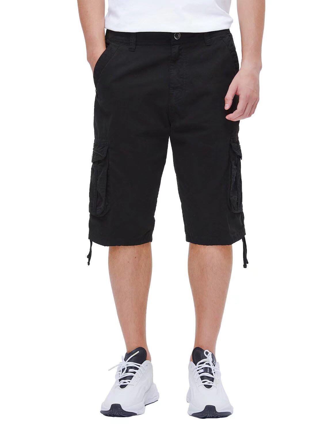 BEST SOUTH Men's Long Cargo Shorts Casual Below Knee 13 Inches Capri Shorts Relaxed Fit with Pockets Black 36